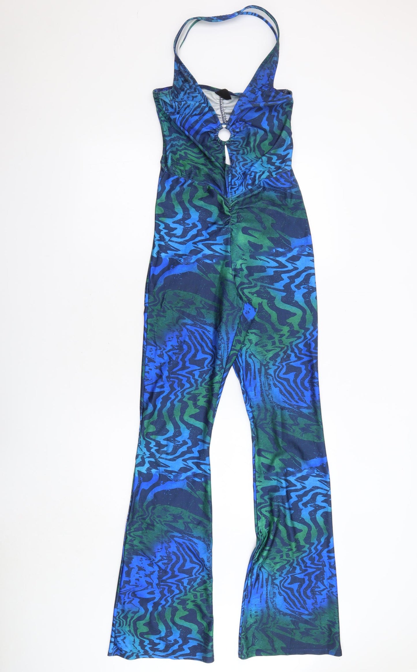 Urban Outfitters Womens Blue Geometric Polyester Jumpsuit One-Piece Size S L34 in Pullover - Cut Out