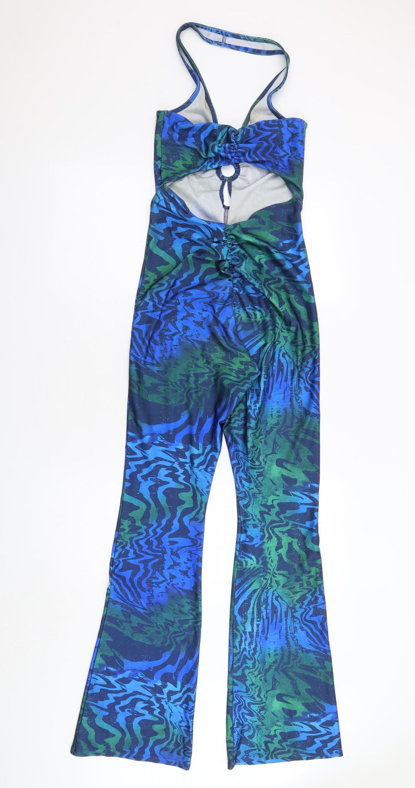 Urban Outfitters Womens Blue Geometric Polyester Jumpsuit One-Piece Size S L34 in Pullover - Cut Out