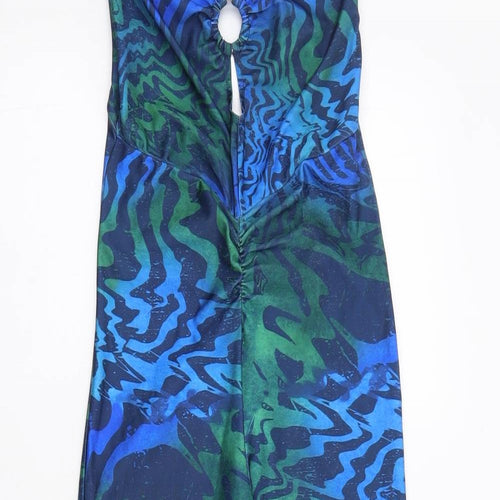 Urban Outfitters Womens Blue Geometric Polyester Jumpsuit One-Piece Size S L34 in Pullover - Cut Out