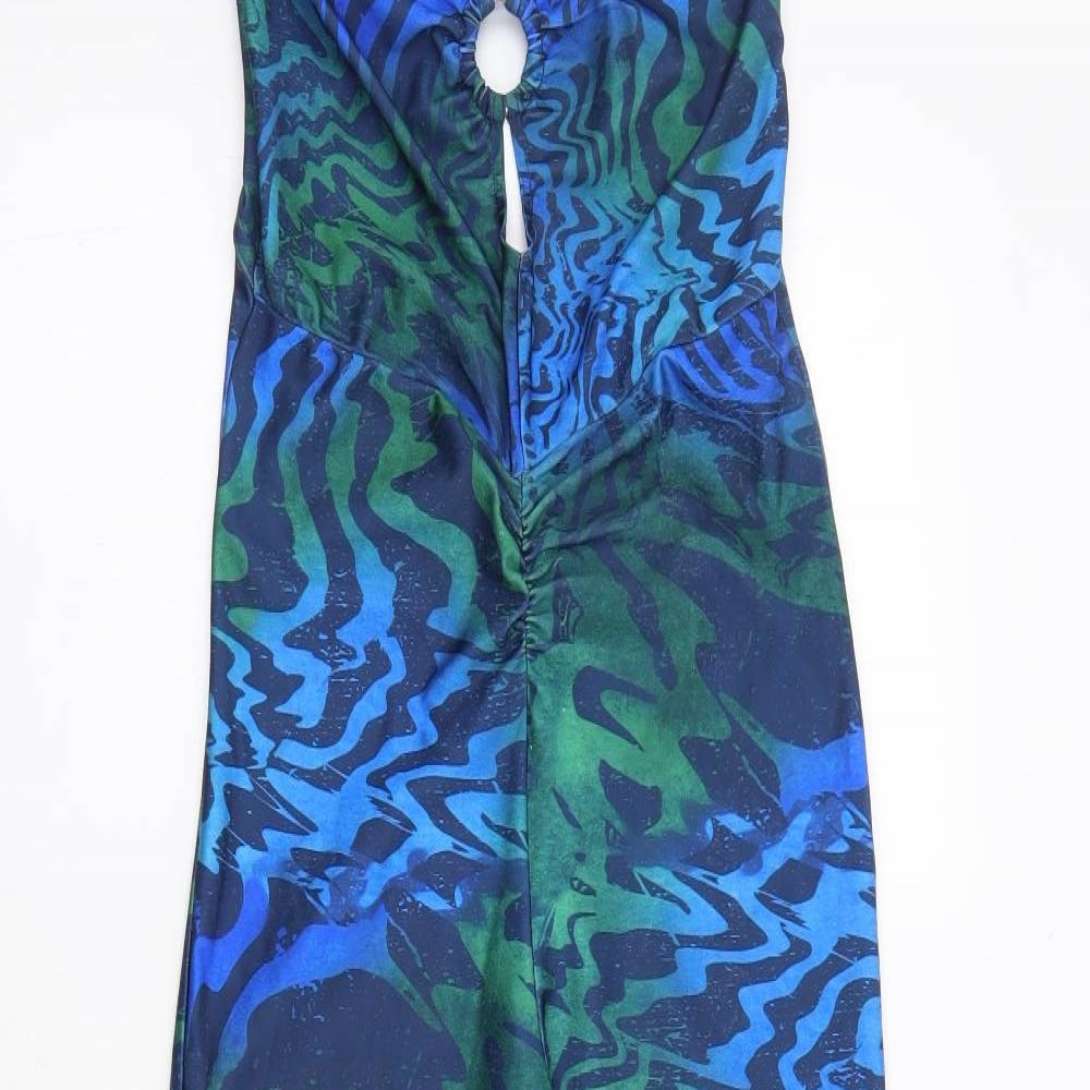 Urban Outfitters Womens Blue Geometric Polyester Jumpsuit One-Piece Size S L34 in Pullover - Cut Out