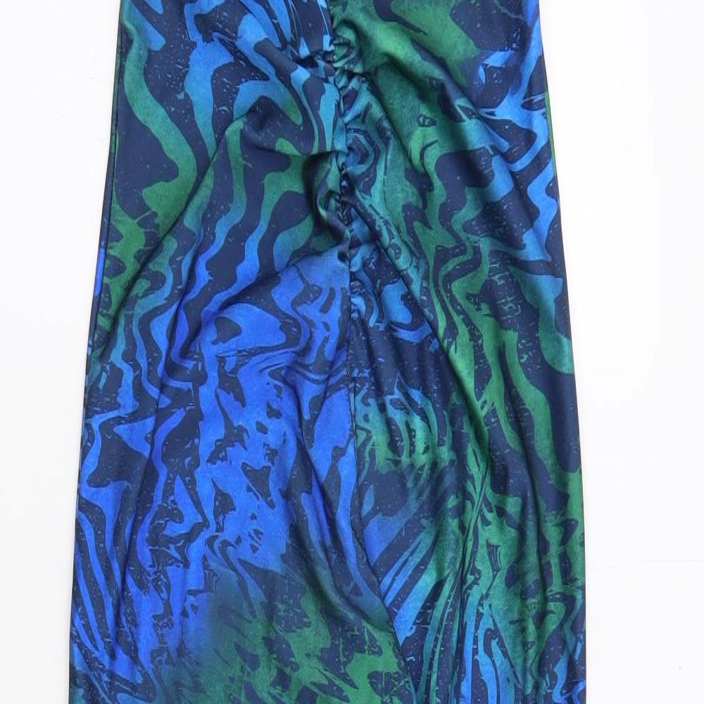 Urban Outfitters Womens Blue Geometric Polyester Jumpsuit One-Piece Size S L34 in Pullover - Cut Out