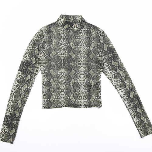 Urban Outfitters Womens Black Animal Print Polyester Basic Blouse Size M Mock Neck - Sheer Snake Skin Print