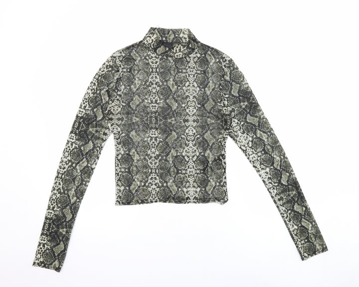 Urban Outfitters Womens Black Animal Print Polyester Basic Blouse Size M Mock Neck - Sheer Snake Skin Print