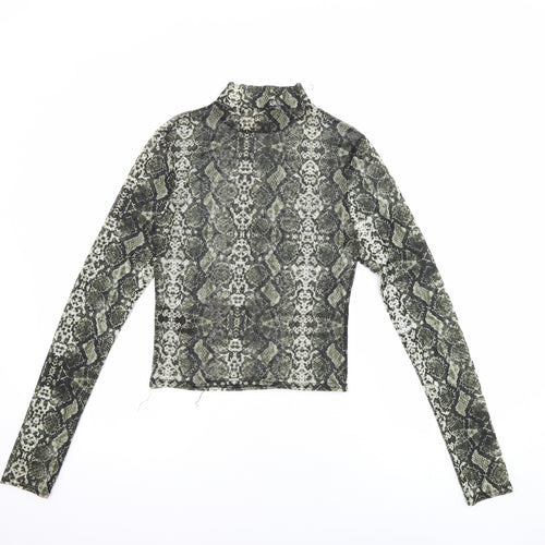 Urban Outfitters Womens Black Animal Print Polyester Basic Blouse Size M Mock Neck - Sheer Snake Skin Print