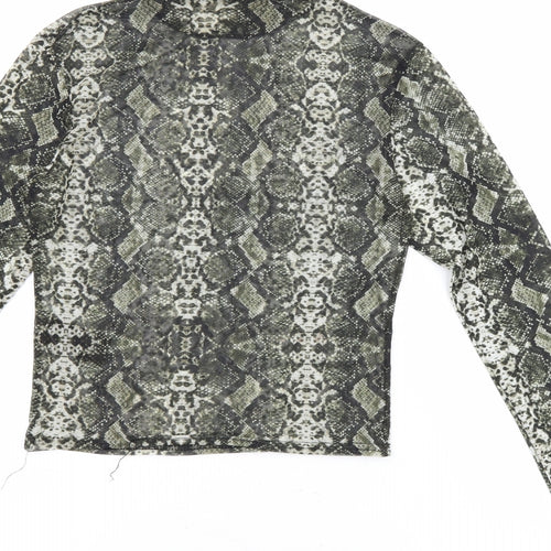 Urban Outfitters Womens Black Animal Print Polyester Basic Blouse Size M Mock Neck - Sheer Snake Skin Print