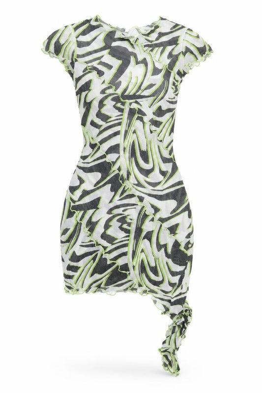 Front view of AsYou women’s multicoloured geometric polyester mini, size UK 4, round neck pullover - sheer