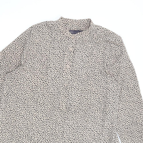 Marks and Spencer Womens Beige Geometric Polyester Basic Button-Up Size 14 V-Neck - Sheer