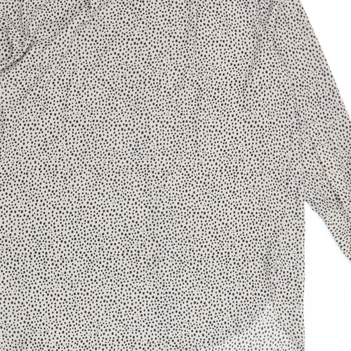 Marks and Spencer Womens Beige Geometric Polyester Basic Button-Up Size 14 V-Neck - Sheer