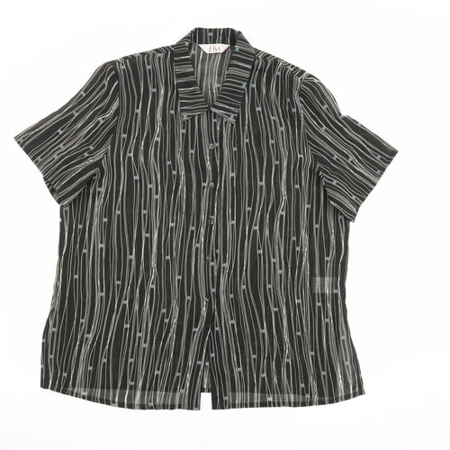 ELVI Womens Black Geometric Polyester Basic Button-Up Size 18 Collared - Sheer