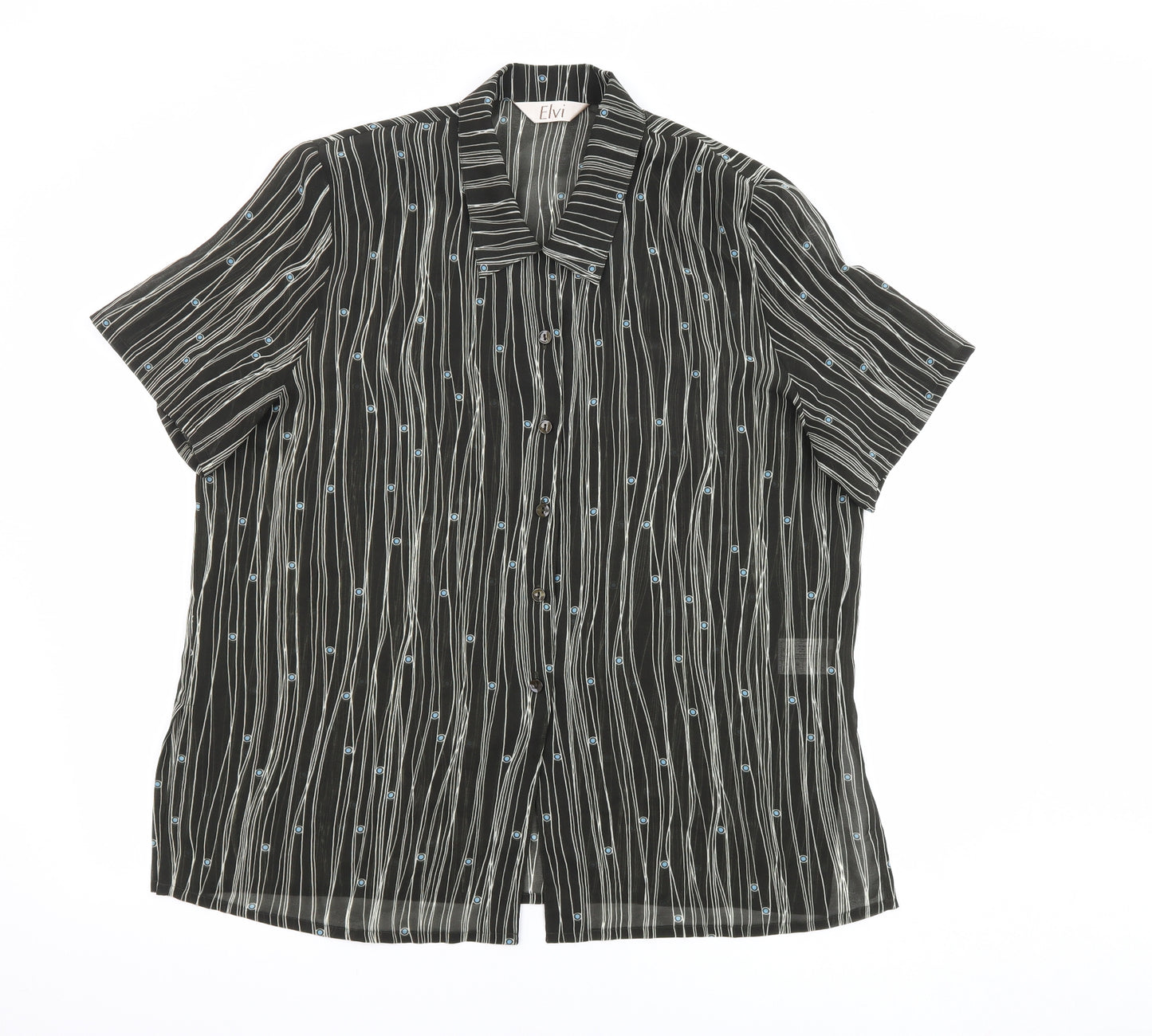 ELVI Womens Black Geometric Polyester Basic Button-Up Size 18 Collared - Sheer