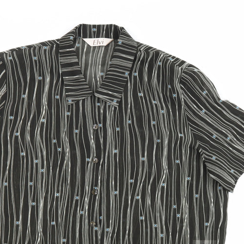 ELVI Womens Black Geometric Polyester Basic Button-Up Size 18 Collared - Sheer