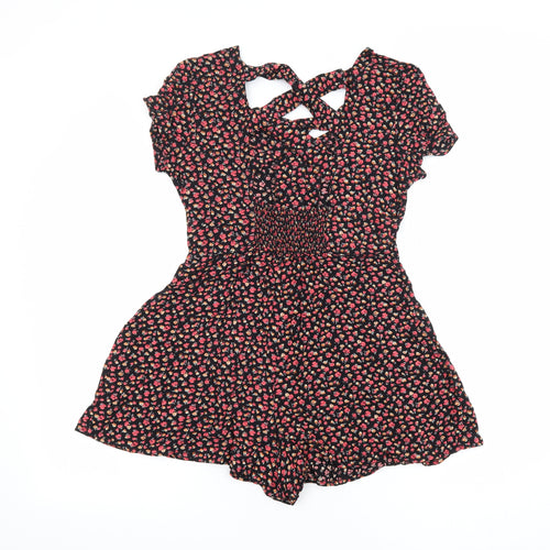 Lucca Couture Womens Black Floral 100% Viscose Playsuit One-Piece Size M Button - Cut Out Detail