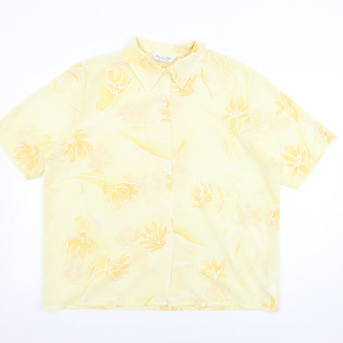 Angelo Vincits Womens Yellow Floral Polyester Basic Button-Up Size 18 Collared - Sheer