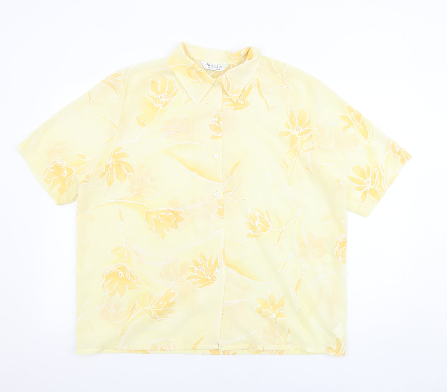 Angelo Vincits Womens Yellow Floral Polyester Basic Button-Up Size 18 Collared - Sheer