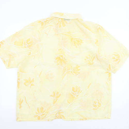 Angelo Vincits Womens Yellow Floral Polyester Basic Button-Up Size 18 Collared - Sheer