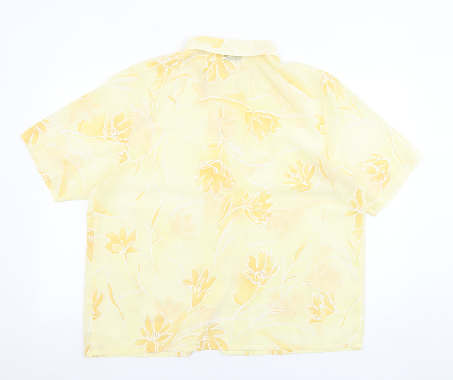 Angelo Vincits Womens Yellow Floral Polyester Basic Button-Up Size 18 Collared - Sheer