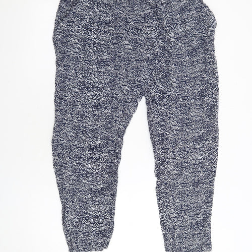 NEXT Womens Blue Geometric Polyester Trousers Size 14 L26 in Regular - Elasticated Waist Pockets