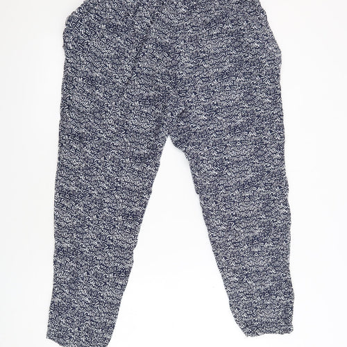 NEXT Womens Blue Geometric Polyester Trousers Size 14 L26 in Regular - Elasticated Waist Pockets