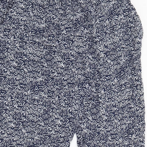 NEXT Womens Blue Geometric Polyester Trousers Size 14 L26 in Regular - Elasticated Waist Pockets