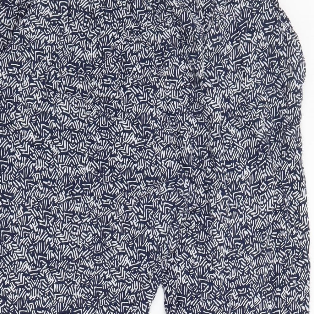 NEXT Womens Blue Geometric Polyester Trousers Size 14 L26 in Regular - Elasticated Waist Pockets