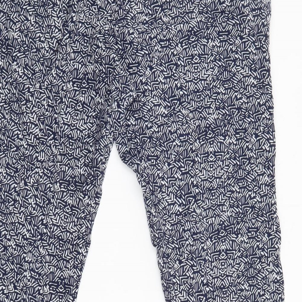 NEXT Womens Blue Geometric Polyester Trousers Size 14 L26 in Regular - Elasticated Waist Pockets