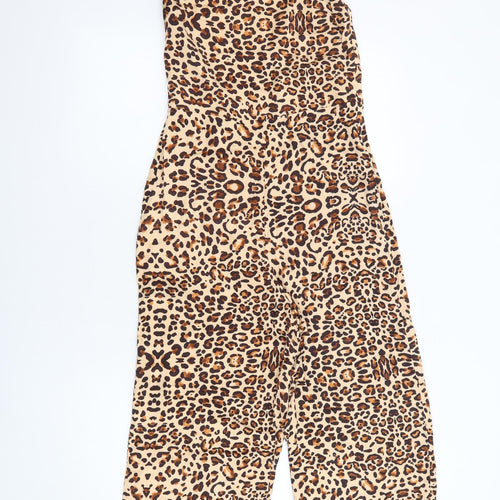 Topshop Womens Beige Animal Print Viscose Jumpsuit One-Piece Size 8 L21 in Zip - Leopard Print