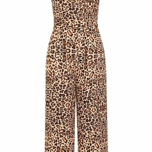 Topshop Womens Beige Animal Print Viscose Jumpsuit One-Piece Size 8 L21 in Zip - Leopard Print