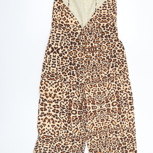 Topshop Womens Beige Animal Print Viscose Jumpsuit One-Piece Size 8 L21 in Zip - Leopard Print