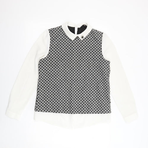 Sister Jane Womens Black Geometric Polyester Basic Blouse Size S Collared