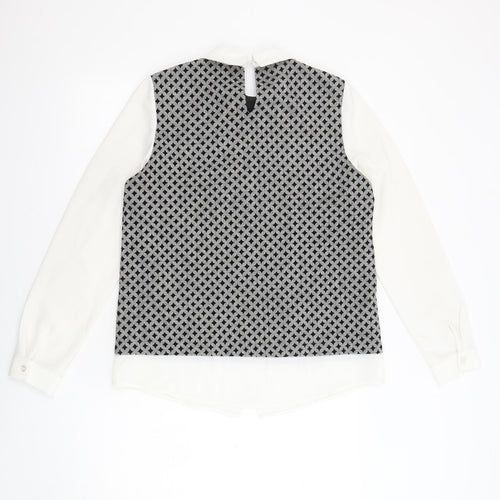 Sister Jane Womens Black Geometric Polyester Basic Blouse Size S Collared