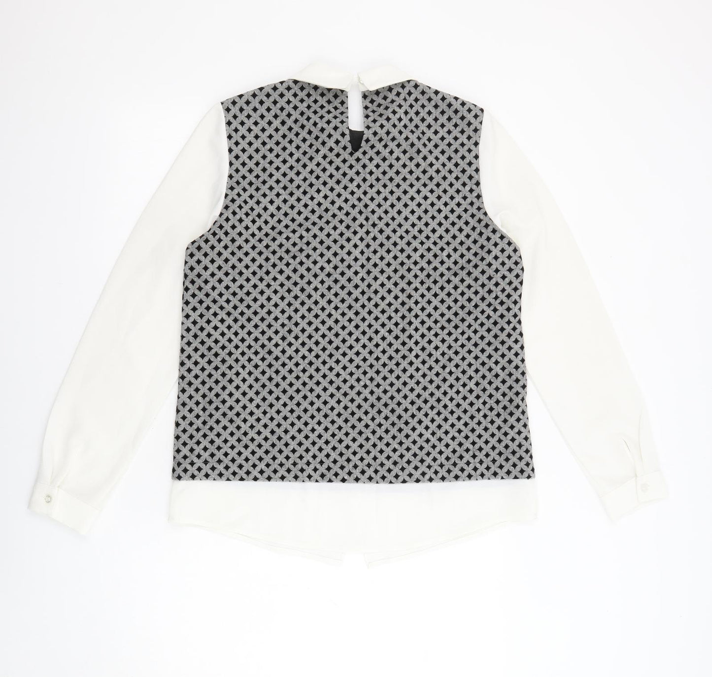 Sister Jane Womens Black Geometric Polyester Basic Blouse Size S Collared