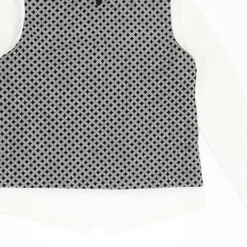Sister Jane Womens Black Geometric Polyester Basic Blouse Size S Collared