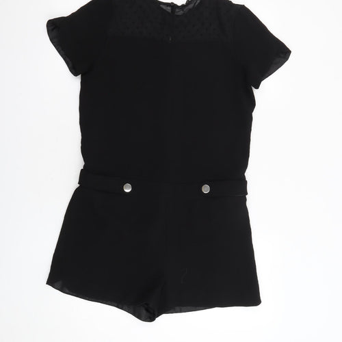 Zara Womens Black Polyester Playsuit One-Piece Size S Zip