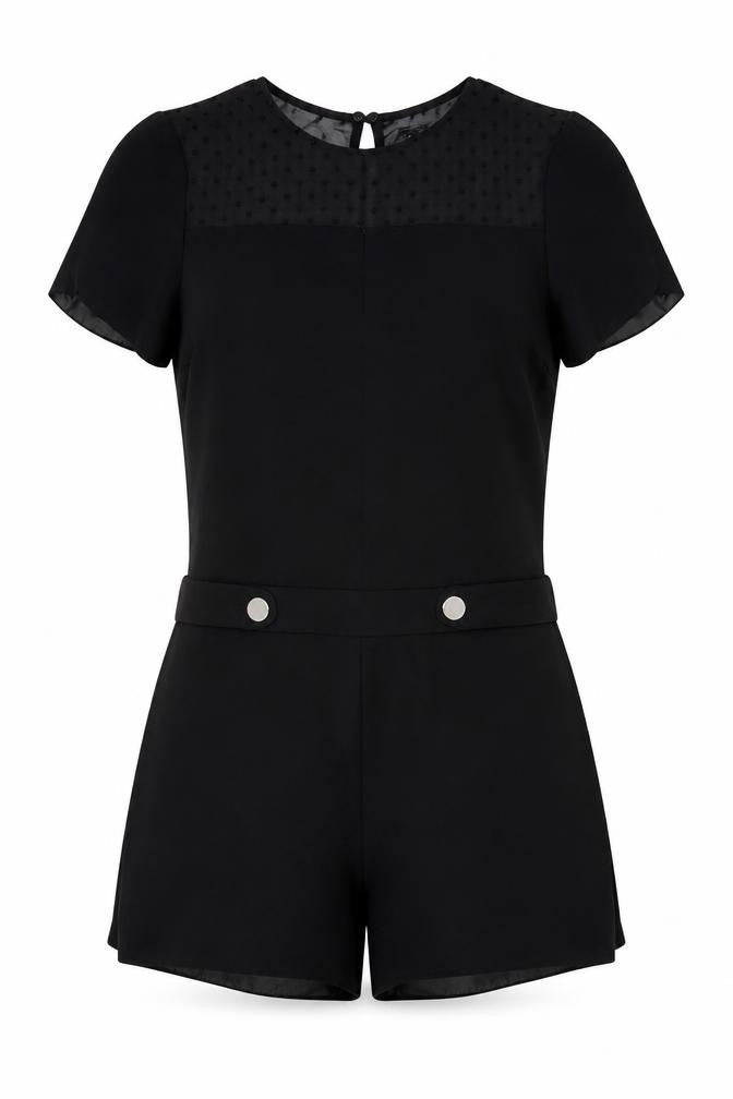 Front view of Zara women’s black polyester playsuit one-piece, size S, zip