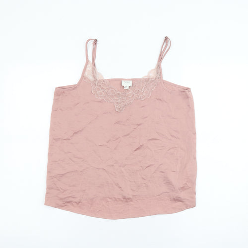 Jacqueline de Yong Womens Pink Polyester Basic Tank Size 10 V-Neck - Lace Detail