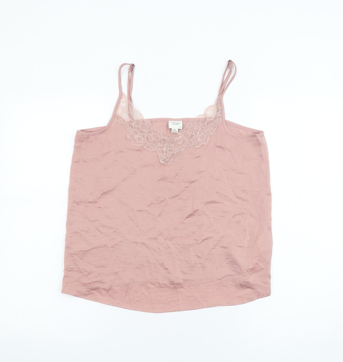 Jacqueline de Yong Womens Pink Polyester Basic Tank Size 10 V-Neck - Lace Detail