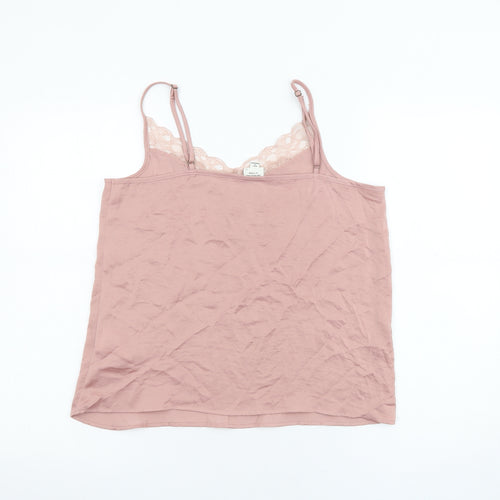 Jacqueline de Yong Womens Pink Polyester Basic Tank Size 10 V-Neck - Lace Detail