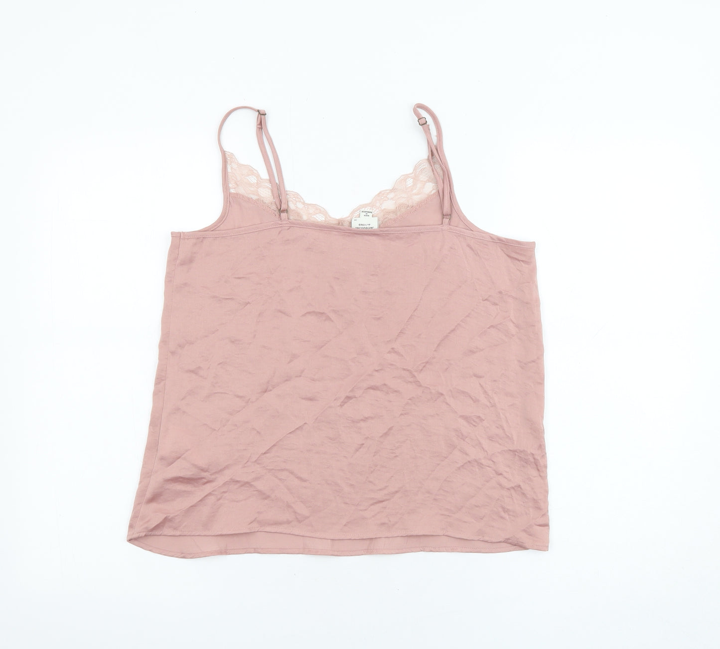 Jacqueline de Yong Womens Pink Polyester Basic Tank Size 10 V-Neck - Lace Detail
