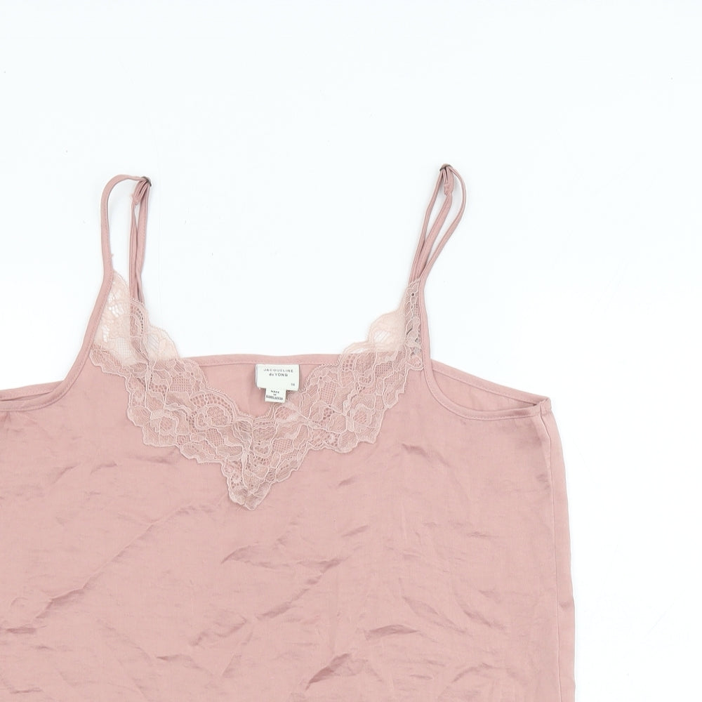 Jacqueline de Yong Womens Pink Polyester Basic Tank Size 10 V-Neck - Lace Detail