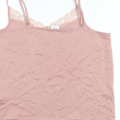 Jacqueline de Yong Womens Pink Polyester Basic Tank Size 10 V-Neck - Lace Detail