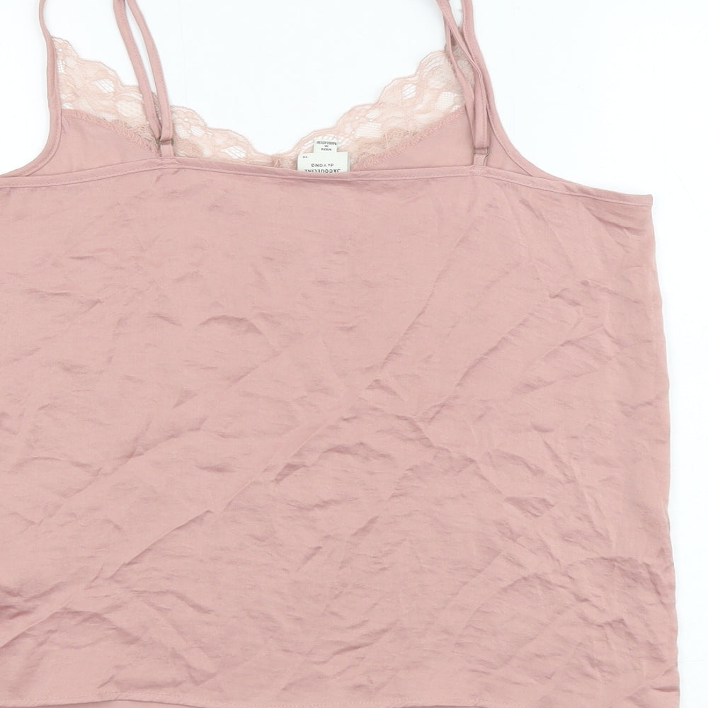 Jacqueline de Yong Womens Pink Polyester Basic Tank Size 10 V-Neck - Lace Detail