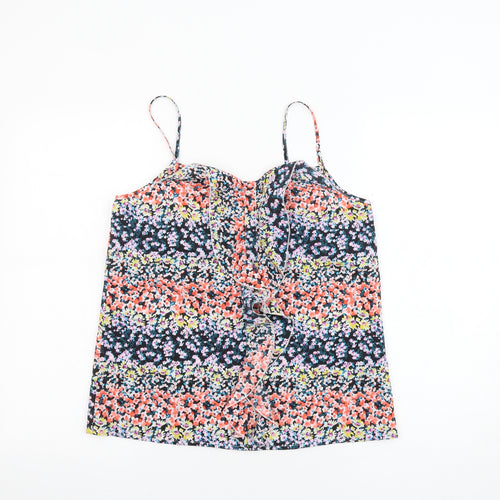Oasis Womens Multicoloured Floral Polyester Basic Tank Size 10 V-Neck - Ruffles