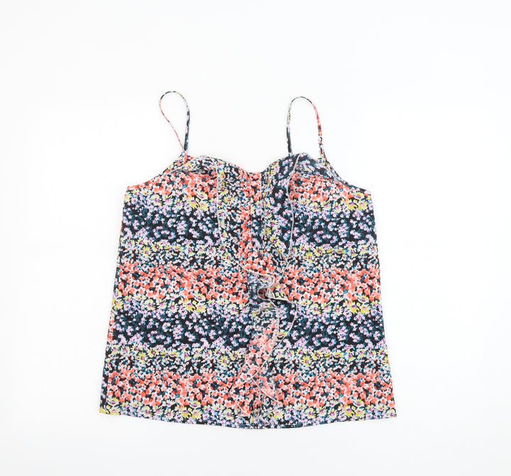 Oasis Womens Multicoloured Floral Polyester Basic Tank Size 10 V-Neck - Ruffles