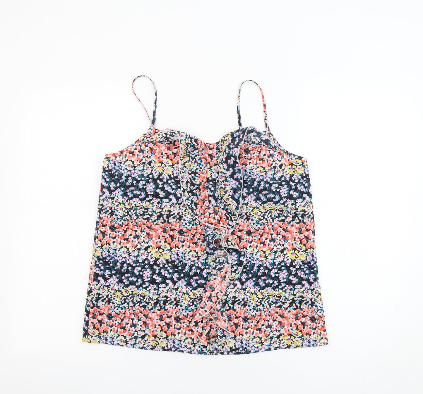 Oasis Womens Multicoloured Floral Polyester Basic Tank Size 10 V-Neck - Ruffles