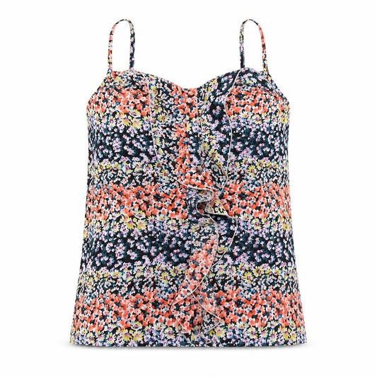 Front view of Oasis women’s multicoloured floral polyester basic tank, size UK 10, v-neck - ruffles