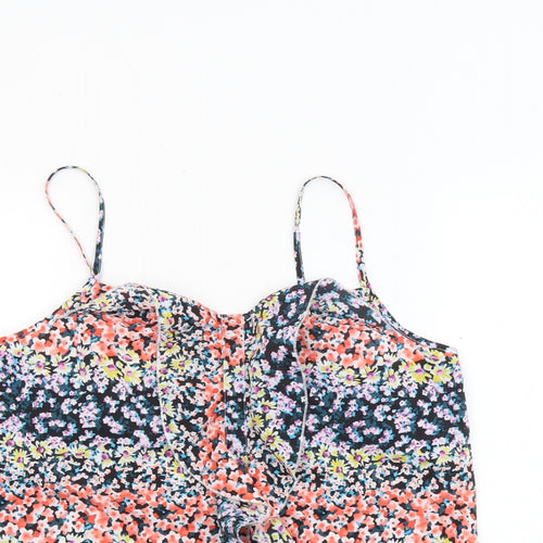 Oasis Womens Multicoloured Floral Polyester Basic Tank Size 10 V-Neck - Ruffles