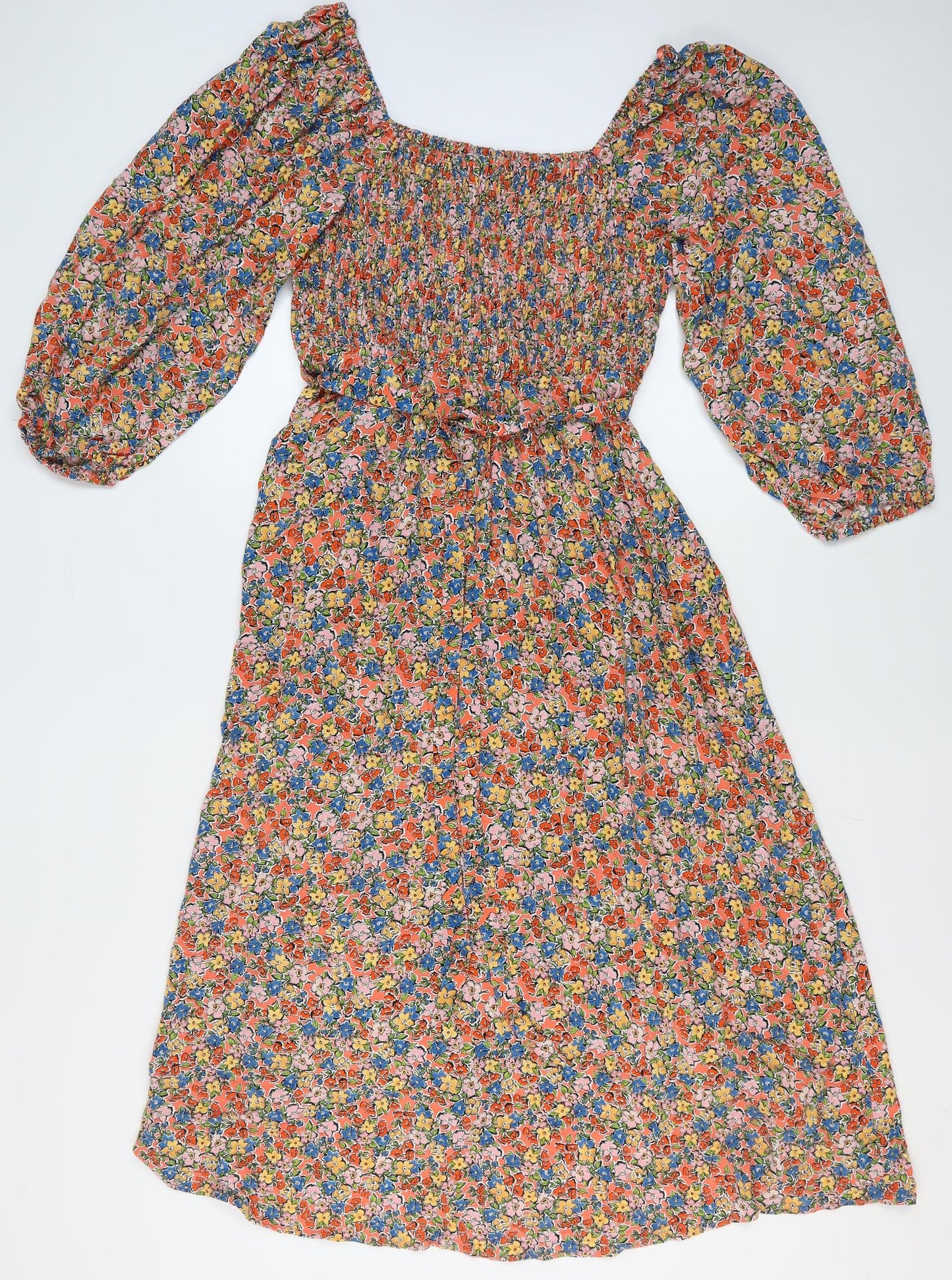 M&S Womens Multicoloured Floral Skater Dress Size 14