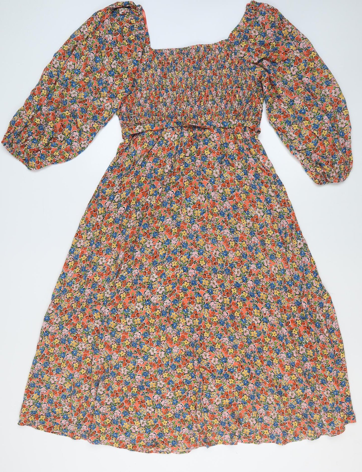 M&S Womens Multicoloured Floral Skater Dress Size 14