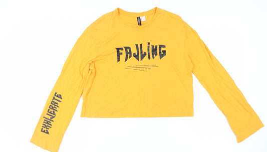 H&M Women's Yellow Cropped T-Shirt Crew Neck