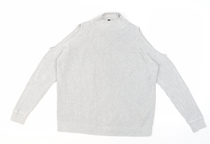 Divided Women's Grey Cold Shoulder Mock Neck Jumper Size 12